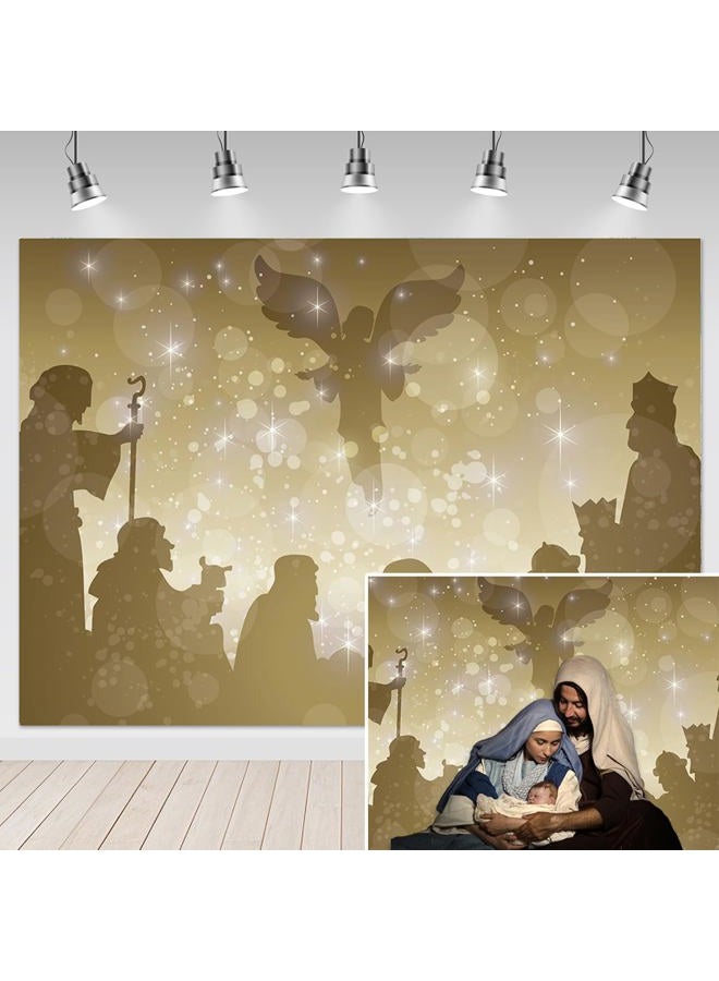 Mocsicka Birth of Jesus Backdrop 7x5ft Christmas Night Manger Nativity Photography Background Christ Child Birth of Jesus Manger Banner Photo Backdrops - Image 1